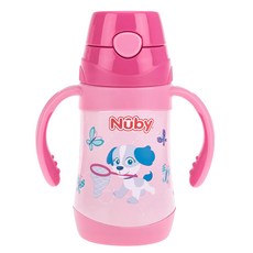 Nuby 不銹鋼真空學習杯 細吸管, 花漾犬, 280ml, 1個