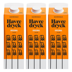 HAVREDALS 原味燕麥奶, 100%瑞典燕麥, 無糖分添加, 不含乳糖, 1L, 3瓶