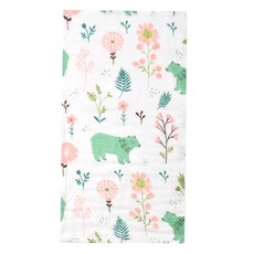 OhBabyLying 紗布巾 嬰兒包巾 小被被 推車蓋毯, 100%棉, 110x120公分, 綠色熊熊