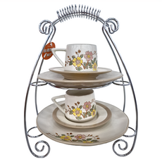 JUST HOME 芸語螺紋蛋糕盤 + 咖啡杯盤組 Set, 7吋盤 + 10吋盤 + 2個小盤 + 2個咖啡杯 + 收納架, 多色, 1組