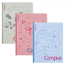 KOKUYO 國譽 Campus 二孔裝訂文件夾 Set A4尺寸 動物柄, 白熊 + 熊貓 + 狐狸, 3本