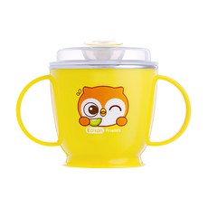 Edison 愛迪生 Friends系列 防漏不銹鋼雙耳吸管水杯 韓國產304頂級不銹鋼製造, 180ml, 1個, 黃色貓頭鷹