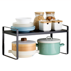 德利生活 分層伸縮置物架 櫥櫃多用途 金屬烤漆, 黑色, 1個