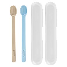 Edison 愛迪生 矽膠副食品湯匙組, 含湯匙*2 + 收納盒*2, 米色+藍色, 1組