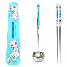 PoKeMoN 寶可夢 加長版餐具3件組, 收納盒 + 筷子 + 湯匙, 夢幻 藍色, 1組