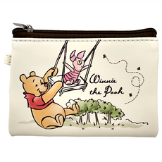 Winnie the Pooh 小熊維尼 皮革手繪零錢包 CA661D-3, 維尼小豬鞦韆, 12 x 9cm, 維尼小豬鞦韆 米白色