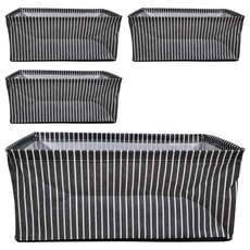 可摺疊衣物收納籃 硬挺不軟塌 疊放穩固 高提手, 47 x 28 x 20cm, 黑白條紋, 4個