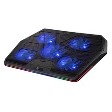 e-kit 逸奇 藍光五風扇靜涼透風鐵製網孔觸控幻彩RGB筆電散熱墊, USB供電, 靜音設計, 人體工學雙角度, 55公分數據線, 厚度僅僅三公分, CKT-K05, 1個