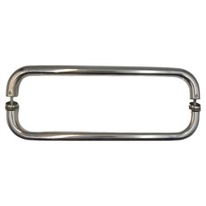 二折把手，雙彎白鐵門把 (對拉把手)，附不鏽鋼飾蓋, 1個, 白鐵色