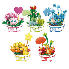 KEEPPLAY奇妙積木 寶可夢盆栽系列積木 全套五件組, 皮卡丘 + 小火龍 + 傑尼龜 + 妙蛙種子 + 胖丁, 1組