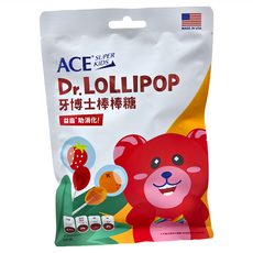 ACE 牙博士 Dr. LOLLIPOP 棒棒糖, 益生菌助消化, 美國牙科博士研發, 草莓 + 柳橙, 60g, 12袋