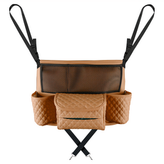 西格傢飾 車用多功能格紋置物收納袋 PU皮+帆布材質 26x40x22cm, 棕色, 1個