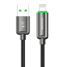 AIDOGA 艾迪伽 閃極系列 智能斷電補電 USB-A-Lightning充電傳輸線, 槍黑色, 1個, 1.2m