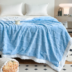 寢室安居 塔芙絨 + 羊羔絨 韓系3D立體緹花 抗靜電保暖毯被, 晨曦藍, 1.6kg