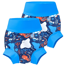 Splash About 3D游泳尿布褲 海底大冒險, Neoprene潛水專用面料, UPF50+防曬, L(40~47cm), 2件