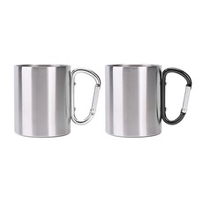 EDISH 登山扣不鏽鋼馬克杯2入組 戶外露營便攜水杯 顏色隨機, 顏色隨機 黑色/綠色/紅色/藍色/銀色, 1組