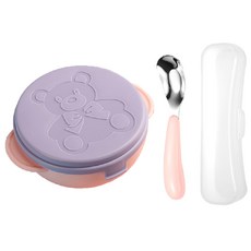 兒童吸盤不鏽鋼餐碗湯匙 304不鏽鋼 附PP吸盤 附碗蓋 附湯匙, 均碼, 粉色, 1組