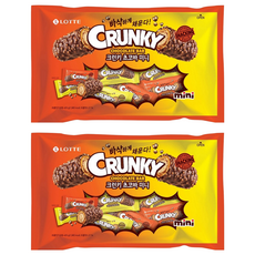 LOTTE 樂天 CRUNKY 迷你雙重可可脆 405g 酥脆口感 濃郁花生香氣 獨立包裝 方便攜帶, 2袋