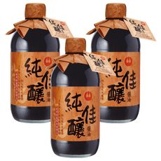 萬家香 純佳釀醬油, 100%純釀造, 不使用非基因改造黃豆, 不添加防腐劑, 450ml, 3瓶