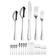 AHOYE 不鏽鋼刀叉匙餐具套裝5件組, 2個餐叉子 + 2個湯匙 + 牛排刀, 銀色, 4組