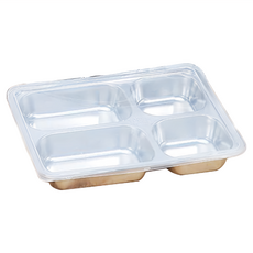 德利生活 帶塑膠蓋加深分格不鏽鋼304餐盤, 銀色, 1個