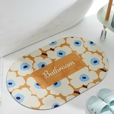 防霉可水沖軟式珪藻土吸水速乾防滑地墊 多色系, 40 x 60 x 1cm, 黃花