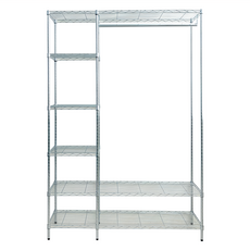 dayneeds 日需百備 輕型 電鍍 插管 六層單桿大衣櫥 附布套 掛衣架 收納架 層架 鐵架, 電鍍插管 銀色 + 咖啡色布套