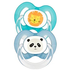 BABYNOVA 矽膠拇指安撫奶嘴2入組, 6~18個月, 綠獅子 + 藍熊貓, 1套