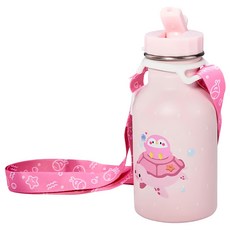 KOM 海洋歷險趣 兒童隨身瓶附背帶, 粉色 350ml, 1個, 粉色, 350ml, 1個