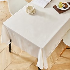 法式立體壓紋防水桌巾，PVC材質, 180 x 130cm, 葉影 白色, 1個