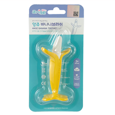 ange 香蕉寶寶乳牙刷 小 安全柔軟TPR材質, 黃色 + 白色, 1入, 1支