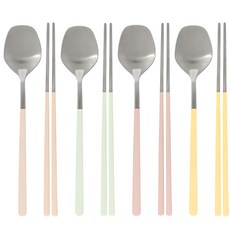 Maison Objet Ciel Delight 柔和粉彩4人湯筷組, 1組, 象牙色、黃油黃、花粉紅、天空薄荷, 勺子 4p + 筷子 4p