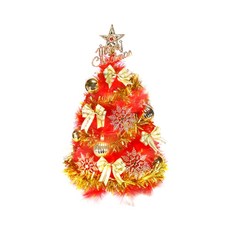 特級紅色松針葉聖誕樹, 溫暖冬季耶誕裝飾, 容易組裝, 60cm, 紅色+金色