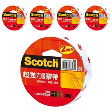 3M Scotch 強力雙面膠帶 669, 12mm x 5yd, 黏力提升兩倍, 美工裝飾方便, 單一顏色, 5個