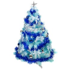 耶誕豪華版冰藍色聖誕樹 銀藍系配件組 不含燈, 冰藍色