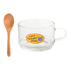 Dailylike My Buddy 麥片杯 附湯匙 玻璃杯450ml+湯匙135mm, JELLY BEAR, 1個