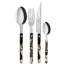 SABRE PARIS Bistrot 復古酒館鈕扣亮面系列 4件組, 18/10不鏽鋼餐具, AISI 420不鏽鋼刀身, 法國製造, 22cm 2支 + 24cm + 16cm, 迷彩黑, 1組