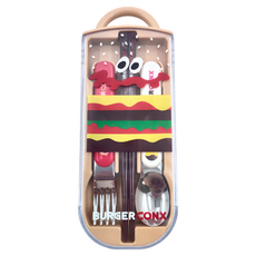 Skater 銀離子餐具3件組, 湯匙 + 叉子 + 筷子 + 收納盒, BURGER CONX, 1組