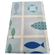 米禾 防水防油桌巾, 140 x 180cm, 藍魚方格, 1條