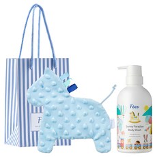 Fees BEBE 兒童沐浴安撫組 陽光森林沐浴精 + 藍色小馬響紙安撫巾 附提袋, 1組