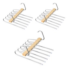 西格傢飾 居家不鏽鋼多功能實木鵝型多層折疊褲架, 3個, 原木色