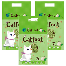 Catfeet 天然環保豆腐砂 7L 快速凝結 低粉塵, 綠茶, 3袋