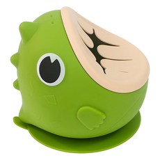 卡通小恐龍矽膠吸盤碗 綠色 嬰兒級矽膠 耐高溫 可拆卸碗蓋, 1個