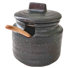 佐和陶瓷 黑備前附蓋醬料罐 日本製造 寬10cm 高10cm, 200ml, 1個