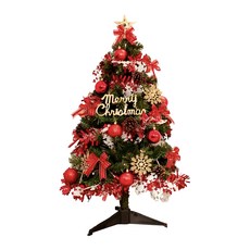 摩達客 台灣製3尺(90cm)豪華型裝飾聖誕樹 系飾品組不含燈, 綠色 + 火焰金白大雪花紅果球