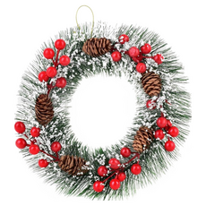 飄雪紅果松針花圈 Set, 10吋, 1包
