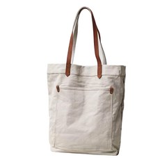 帆布配頭層皮女士豎款 肩背包 斜背包 女包 CLB06, 白色