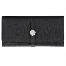 頭層牛皮12卡位女長夾 - 時尚百搭五金設計, 長度19 高度10 厚度2.5, 黑色