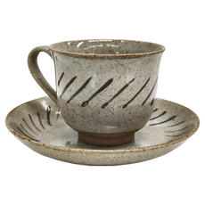 美濃燒 咖啡杯組 日本製, 灰釉線紋, 1組