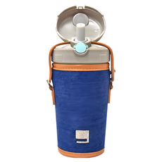 PURENINE Kids 頂級時尚彈蓋隨身保溫杯-290ML, 牛仔布套 + 綠色瓶, 1組